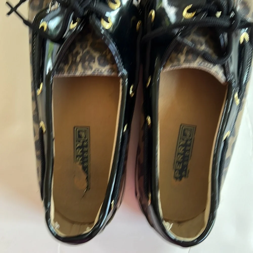 Sperry patent leather and animal print shoes. Size 9.5